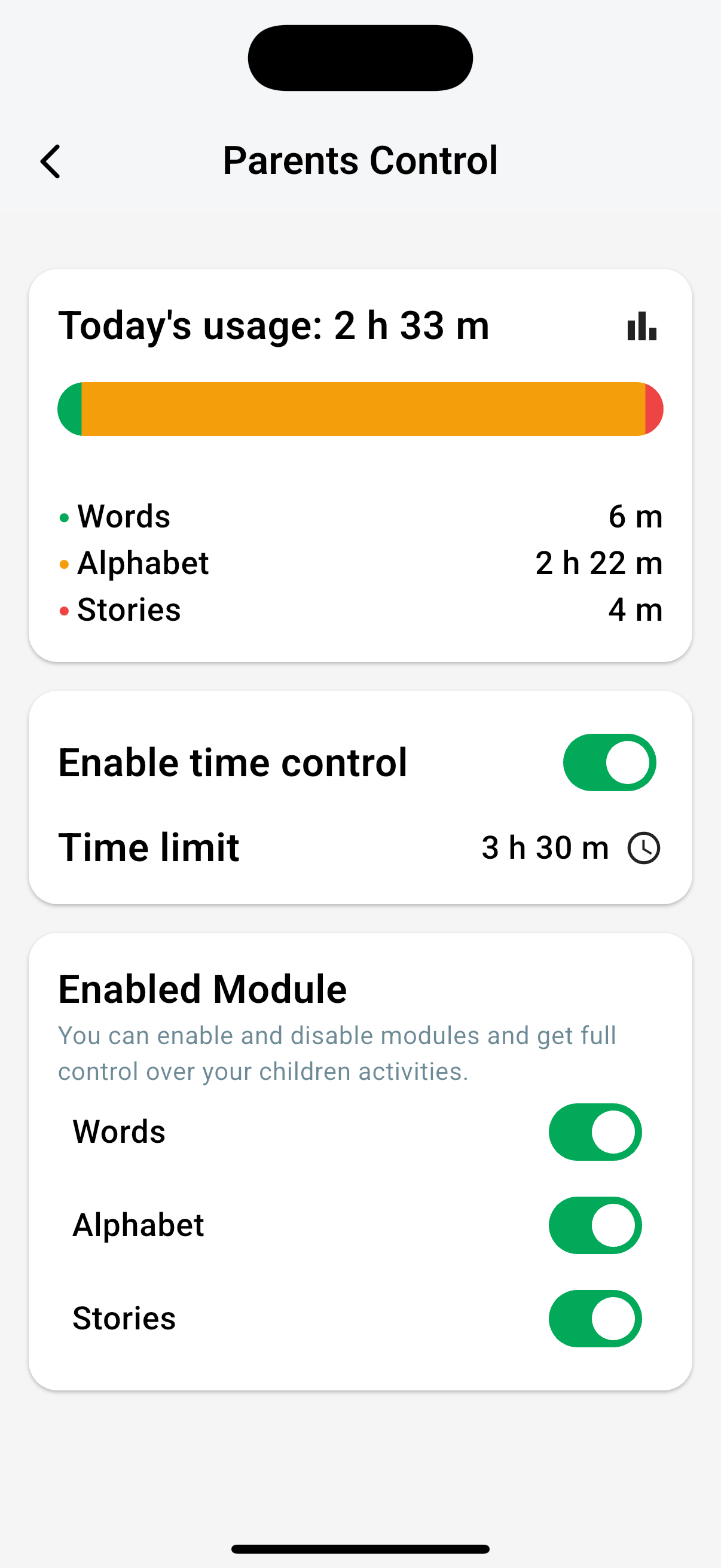 Parental controls settings